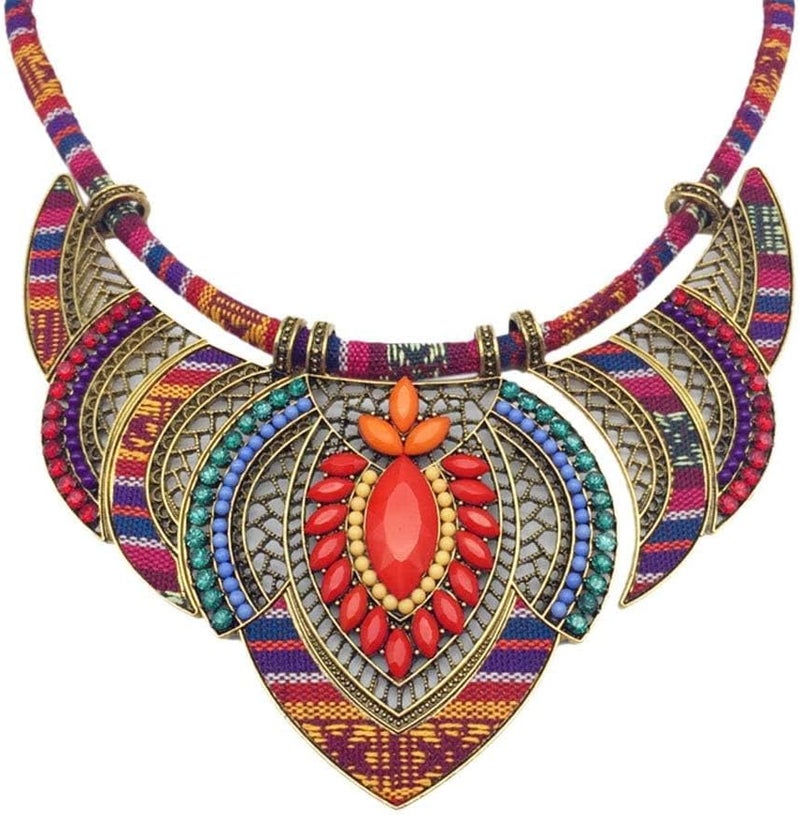 YAZILIND Ethnic Style Chunky Colorful Collar Festival Tribal Beaded Bib Choker Costume Necklace - Image 1